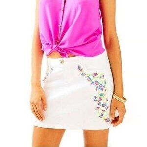 Lilly Pulitzer Embroidered Salli Denim Skirt in Resort White Size 4